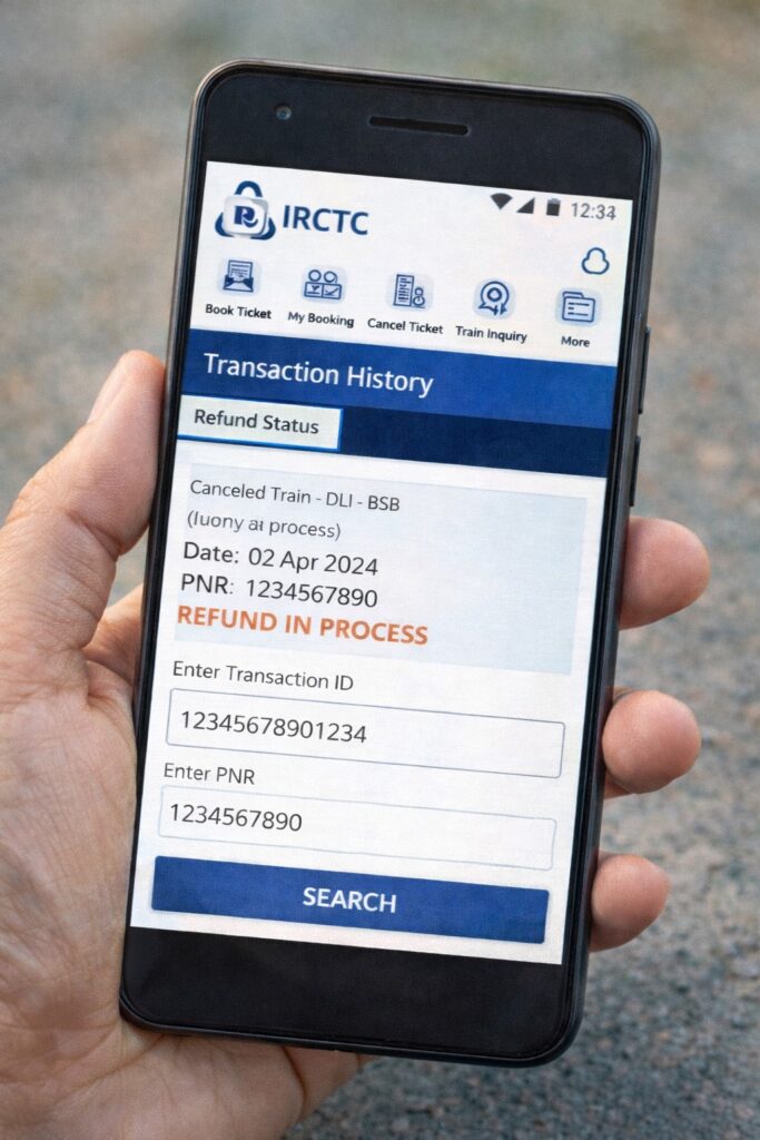irctc refund status check using pnr and transaction id