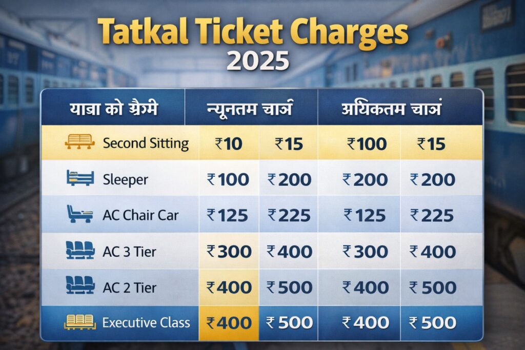 tatkal ticket charges 2025 sleeper ac

