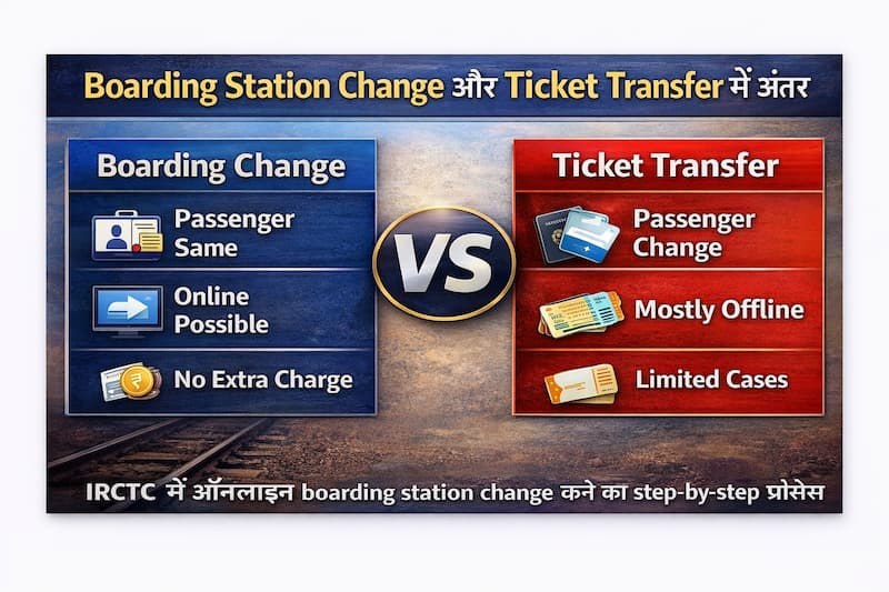 boarding station change vs ticket transfer IRCTC difference