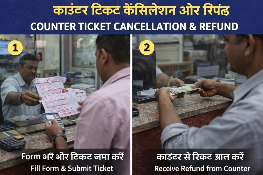 रेलवे काउंटर टिकट कैंसिलेशन और रिफंड

