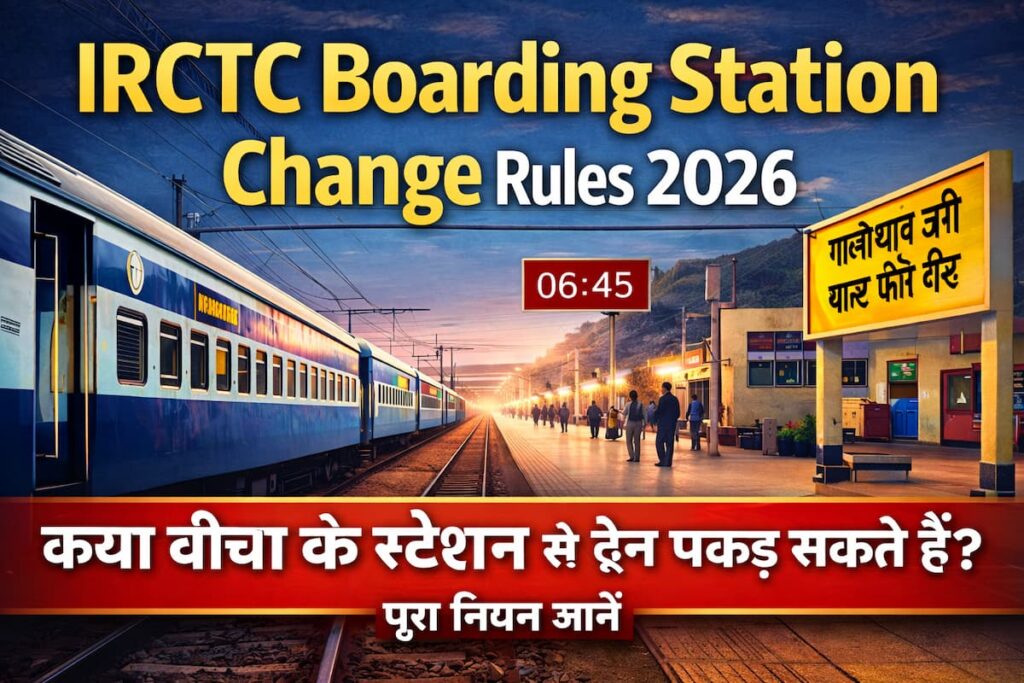 IRCTC boarding station change rules 2026 – बीच के स्टेशन से ट्रेन पकड़ने का नियम