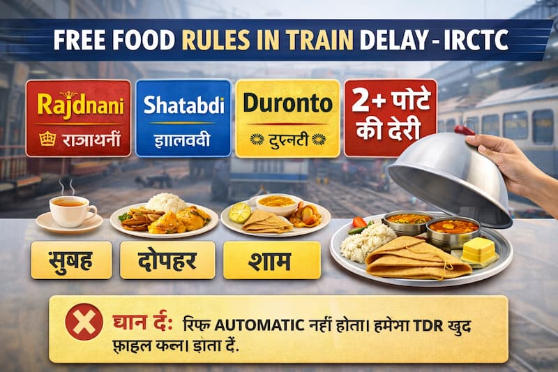 ट्रेन लेट होने पर फ्री खाना नियम – IRCTC Train Delay Rules