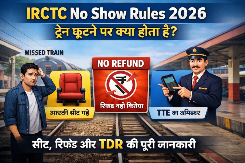 IRCTC No Show Rules 2026 – ट्रेन मिस होने पर सीट, रिफंड और TTE के नियम