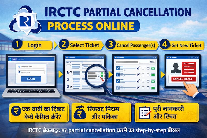 IRCTC partial ticket cancellation process step by step online