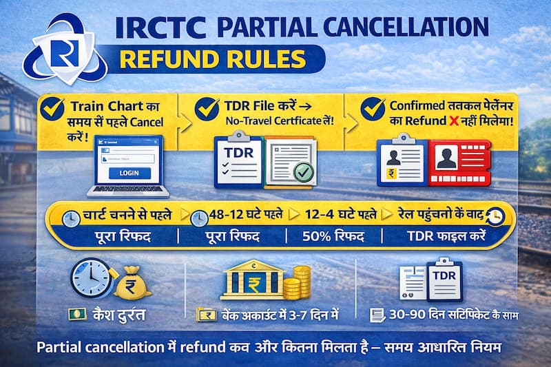 IRCTC partial cancellation refund rules and timing explained