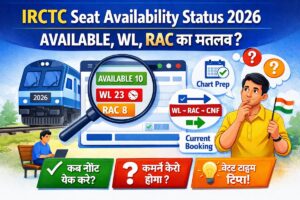IRCTC seat availability status 2026 में AVAILABLE, WL और RAC का मतलब