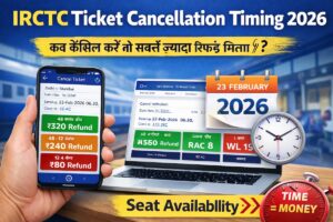 IRCTC ticket cancellation timing 2026 showing refund amounts based on cancellation time before train departure