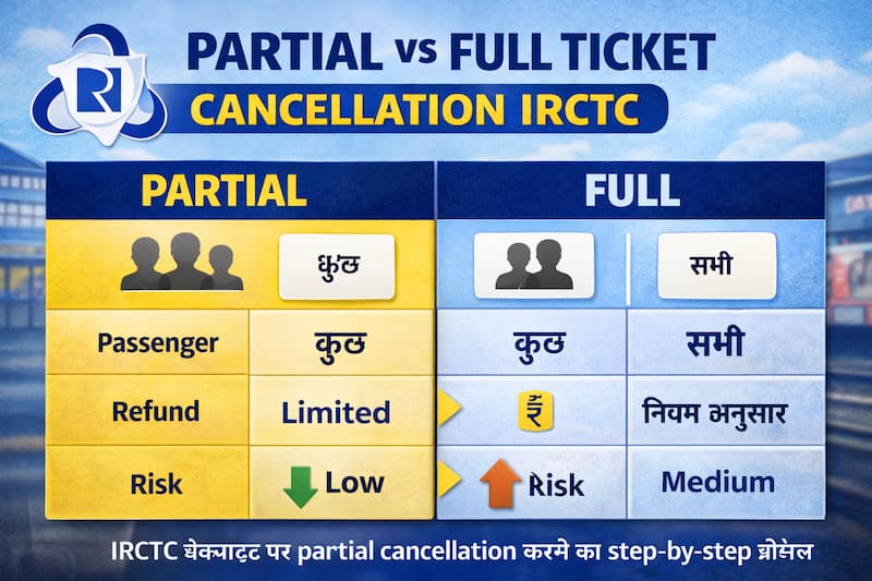 difference between partial and full ticket cancellation in IRCTC