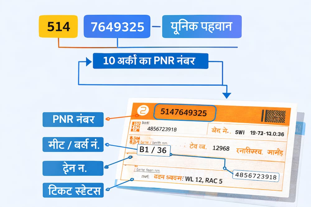 PNR नंबर 10 डिजिट IRCTC टिकट उदाहरण