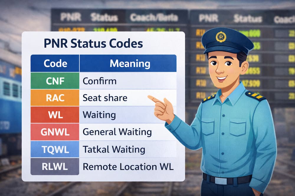 PNR स्टेटस कोड CNF RAC WL GNWL TQWL RLWL का मतलब

