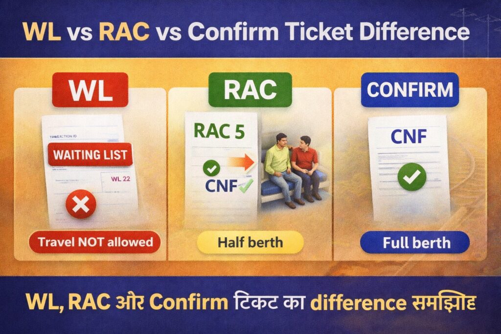 WL RAC aur Confirm ticket me difference IRCTC rules