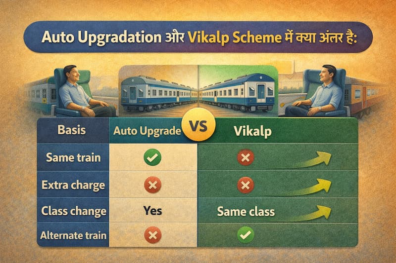 difference between auto upgradation and vikalp scheme irctc