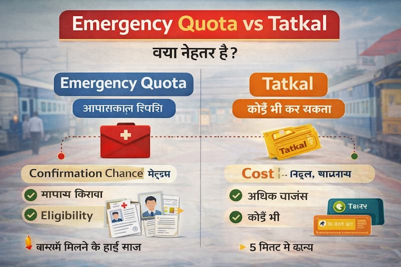 Emergency Quota vs Tatkal टिकट तुलना 2026
