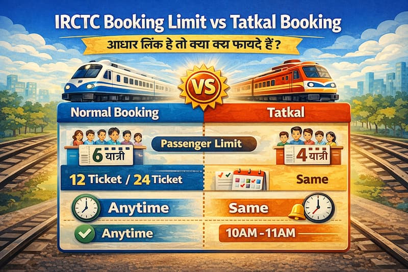 IRCTC normal booking vs tatkal booking passenger limit comparison