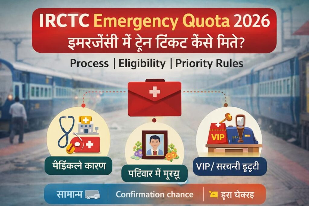 IRCTC Emergency Quota Rules 2026 हिंदी गाइड इमरजेंसी ट्रेन टिकट प्रक्रिया