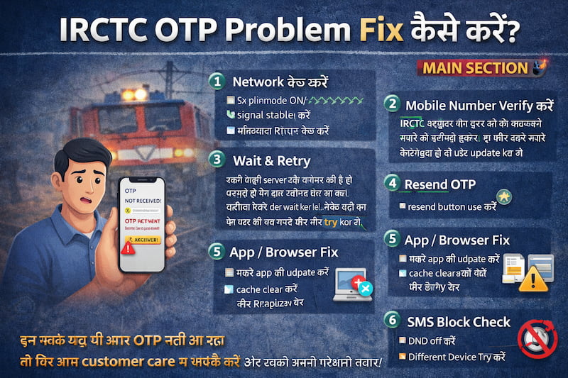 IRCTC OTP problem solution steps network resend OTP fix