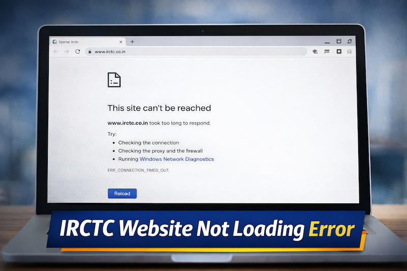 IRCTC website not loading error screen problem