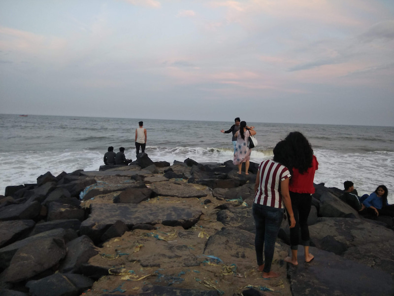 Rock Beach Pondicherry waves hitting rocks