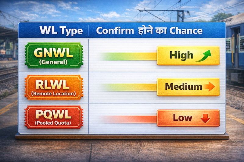 GNWL RLWL PQWL waiting list types train ticket confirmation chances