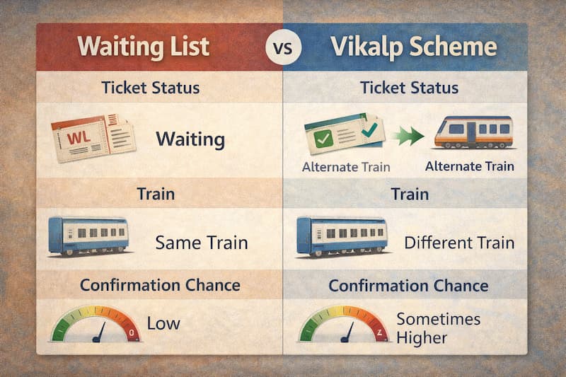 difference between waiting list and vikalp scheme irctc