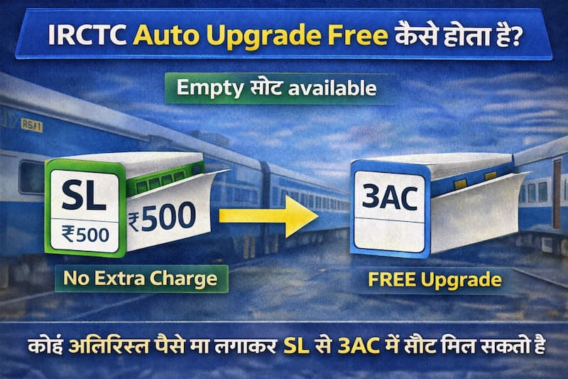 IRCTC auto upgrade free kaise hota hai SL to 3AC upgrade without extra charge