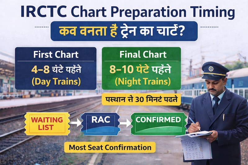 IRCTC chart preparation timing kab hota hai first chart final chart timing Hindi