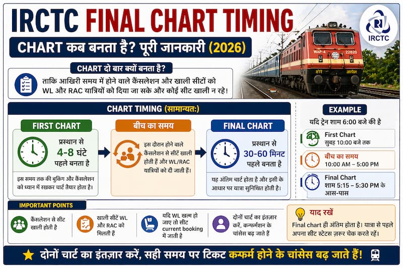 IRCTC final chart timing kab banta hai departure se kitne ghante pehle Hindi