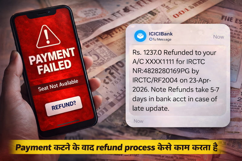 irctc payment failed refund process bank message example
