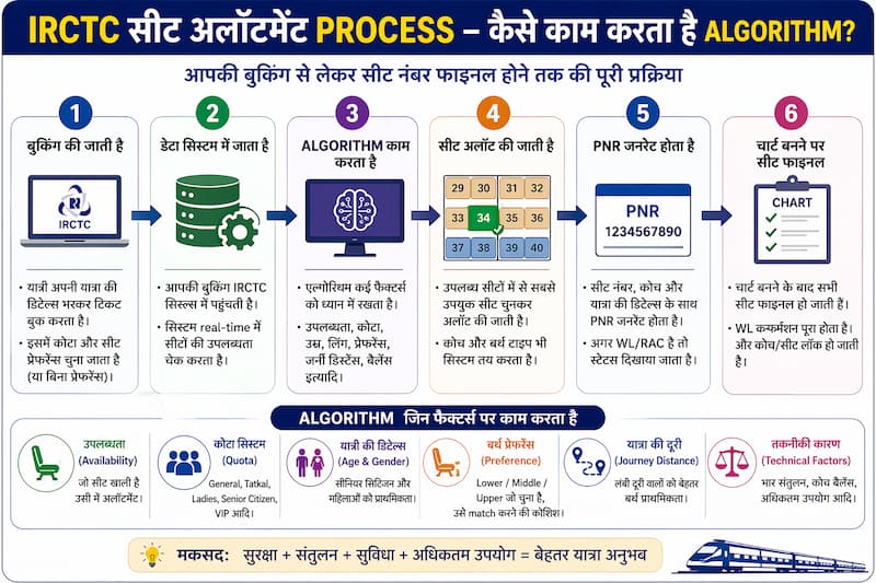IRCTC seat allotment process flow availability quota age preference algorithm