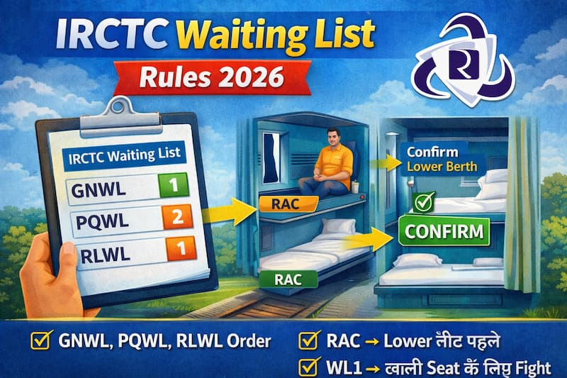 IRCTC waiting list rules GNWL PQWL RLWL RAC confirm process

