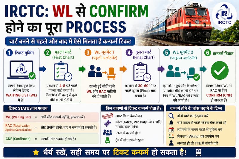 IRCTC waiting list se confirm kaise hota hai chart ke baad WL RAC CNF process