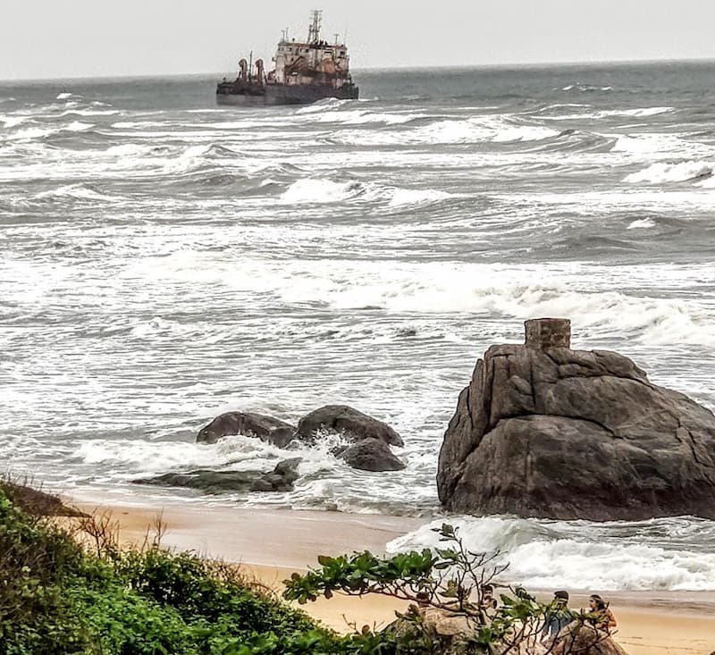 mangalore beach coastal view ship rocks