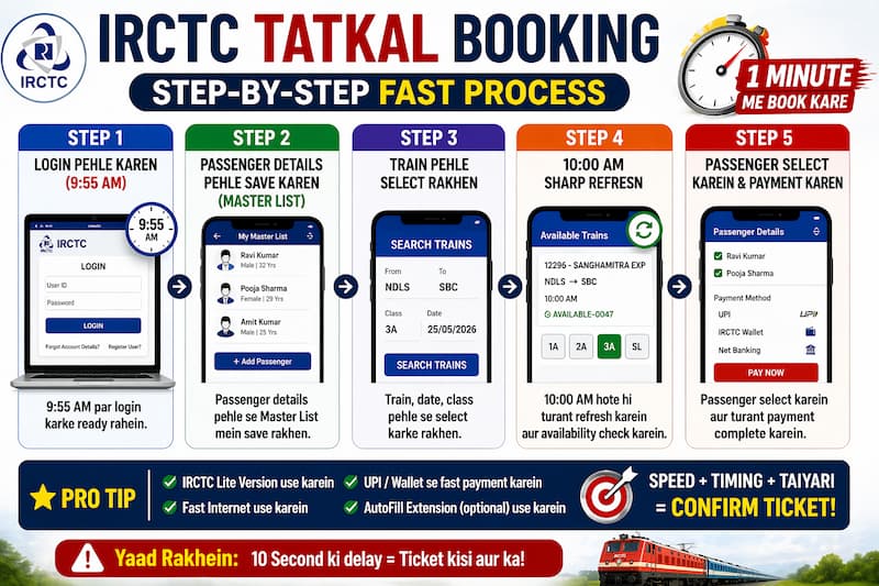 tatkal booking step by step fast process irctc login payment Hindi