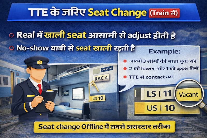 TTE से train में seat change कैसे करें IRCTC rules Hindi