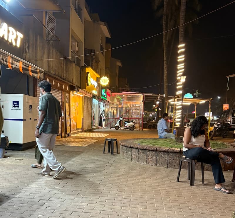 Udupi night street market shops and cafes