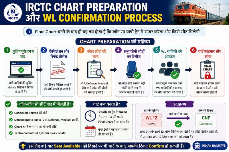 IRCTC chart preparation and WL confirmation process explained