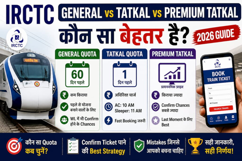 irctc general vs tatkal vs premium tatkal difference comparison