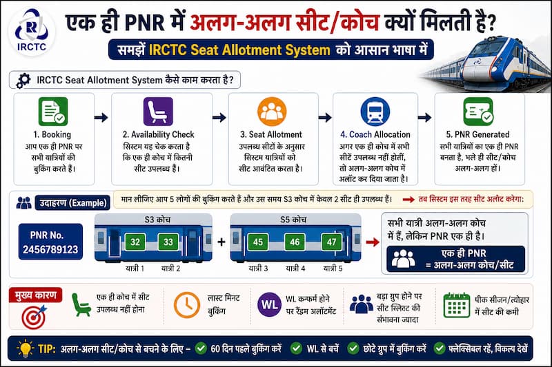 irctc seat allotment system same pnr different coach how seats are assigned train

