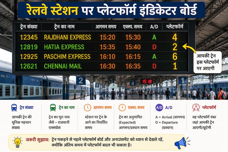 Railway station platform indicator board information