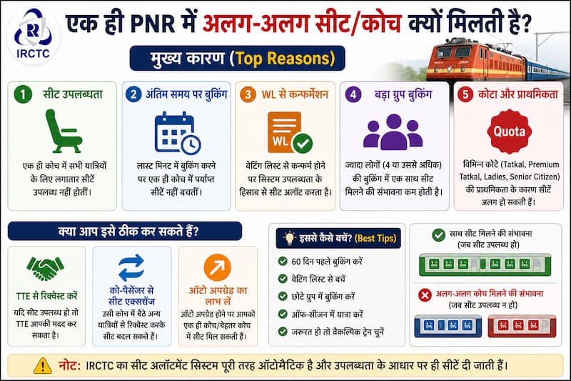 same pnr different coach irctc reasons seat availability wl last minute booking quota issue