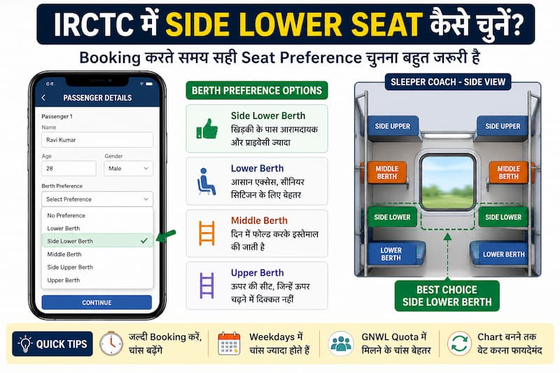 Train में Side Lower seat के फायदे और comfort guide