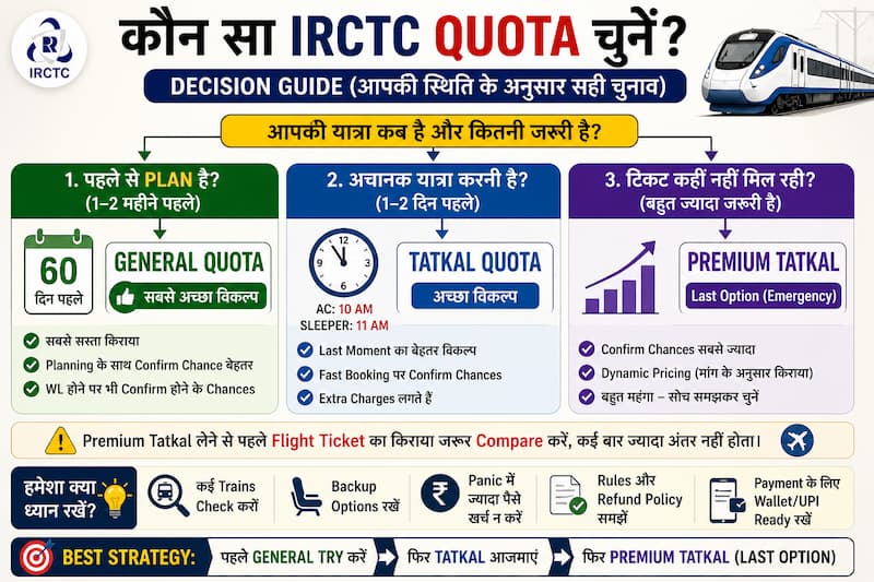 which irctc quota to choose general tatkal premium tatkal decision